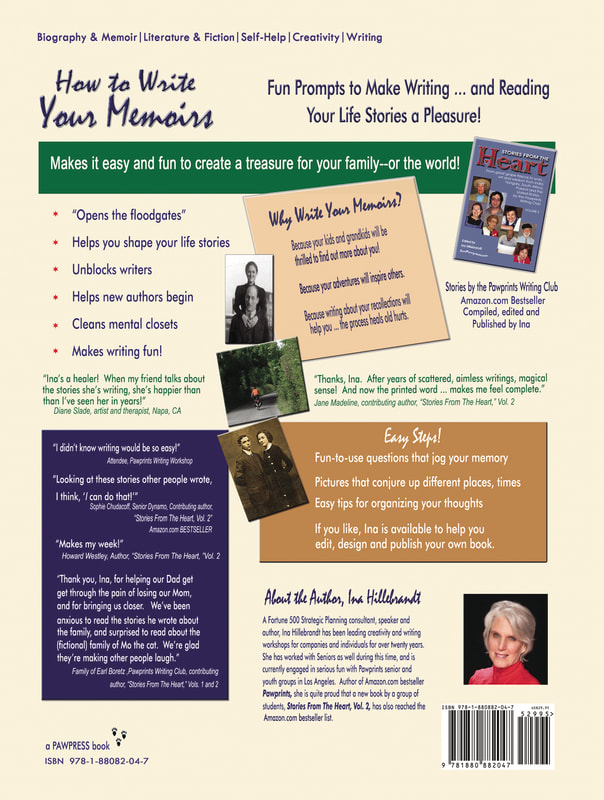 Testimonials on Hillebrandt's classes and 'How To Write Your Memoirs' on back cover of the book. 